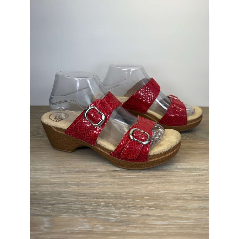 Dansko Sophie Wedge Sandals Red Snake Print Leather Comfortcore Women 40 9.5-10